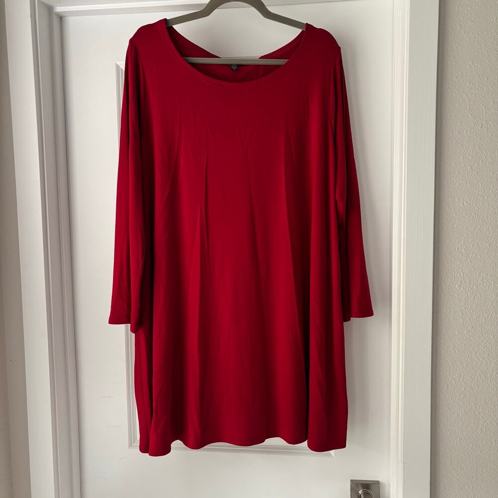 SZ 3X Eileen Fisher Red Burgundy Ballet Neck Viscose Jersey Shift Dress NWOT